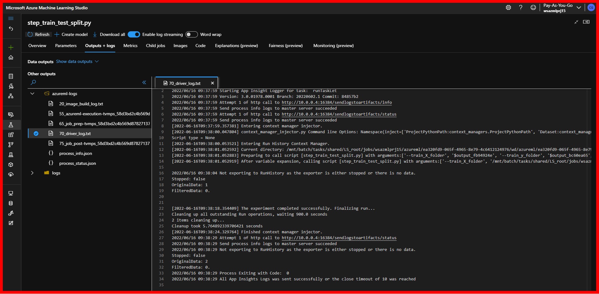 AzureML Pipeline Step Logs